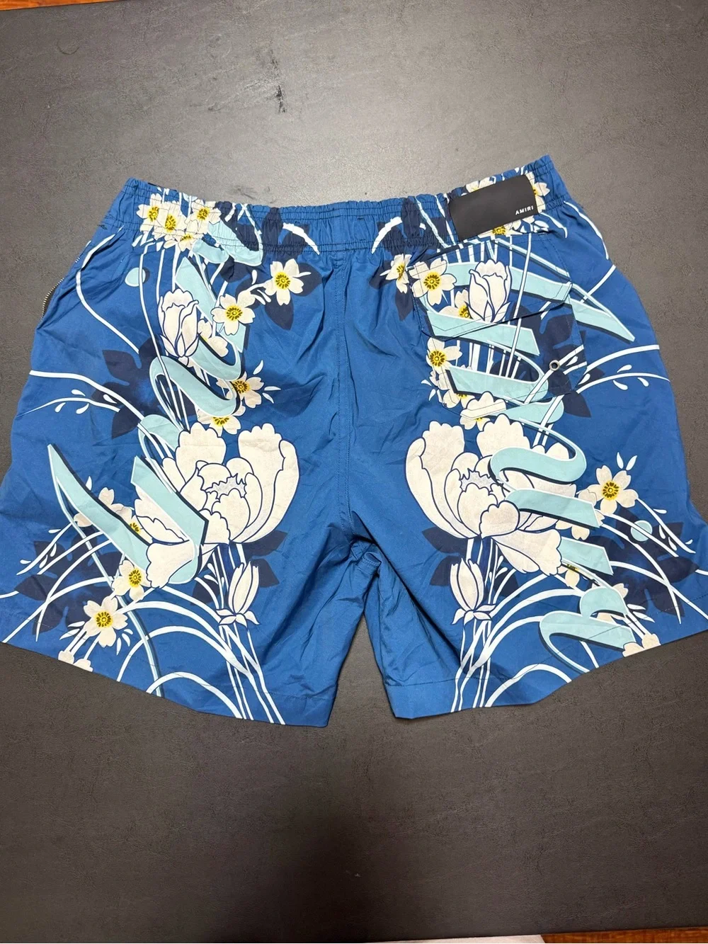 AMIRI Blue Floral Print Men's Swim Trunks